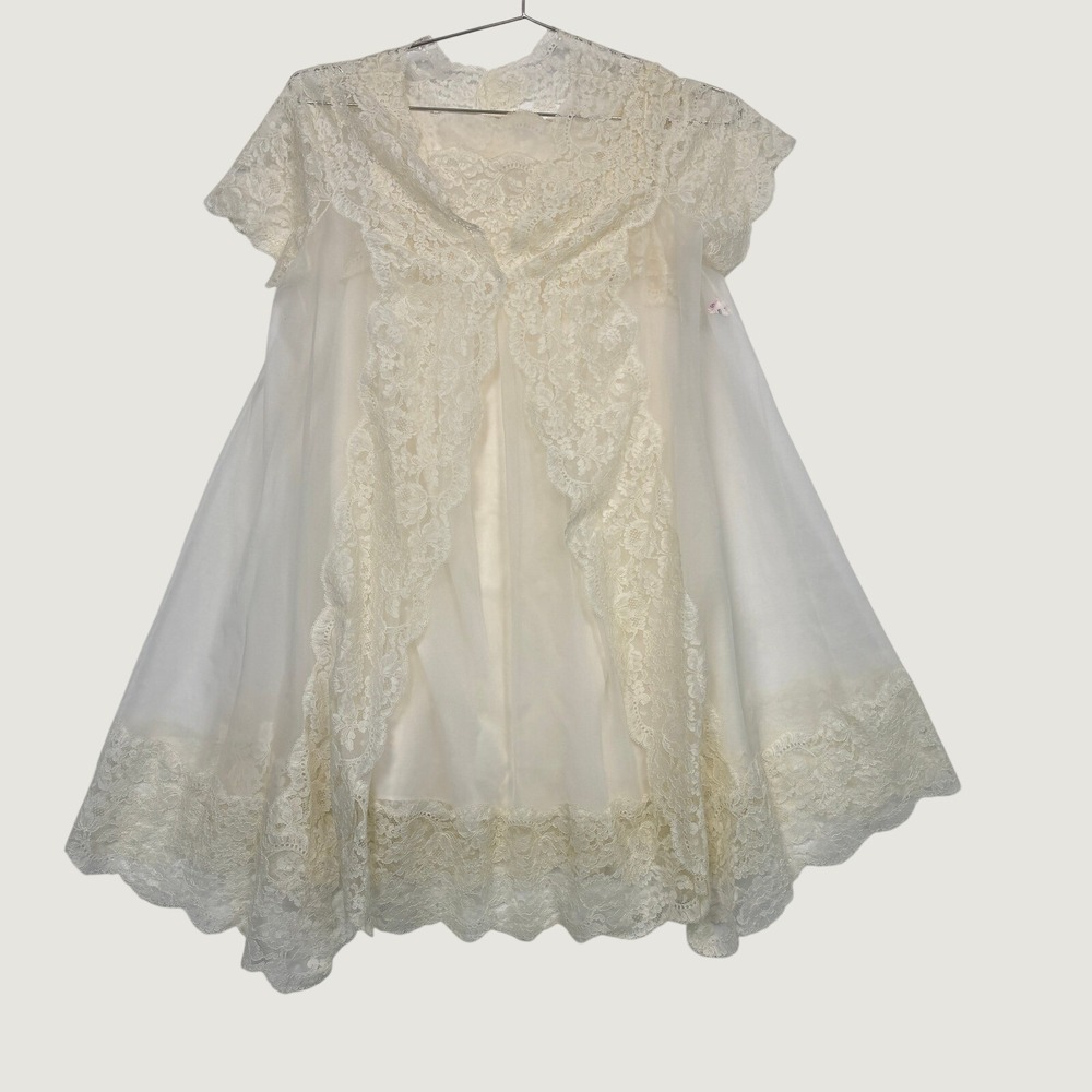 Shadowline Womens Peg Noir Set Petite Cream Vintage Lace Bed Jacket Nightgown